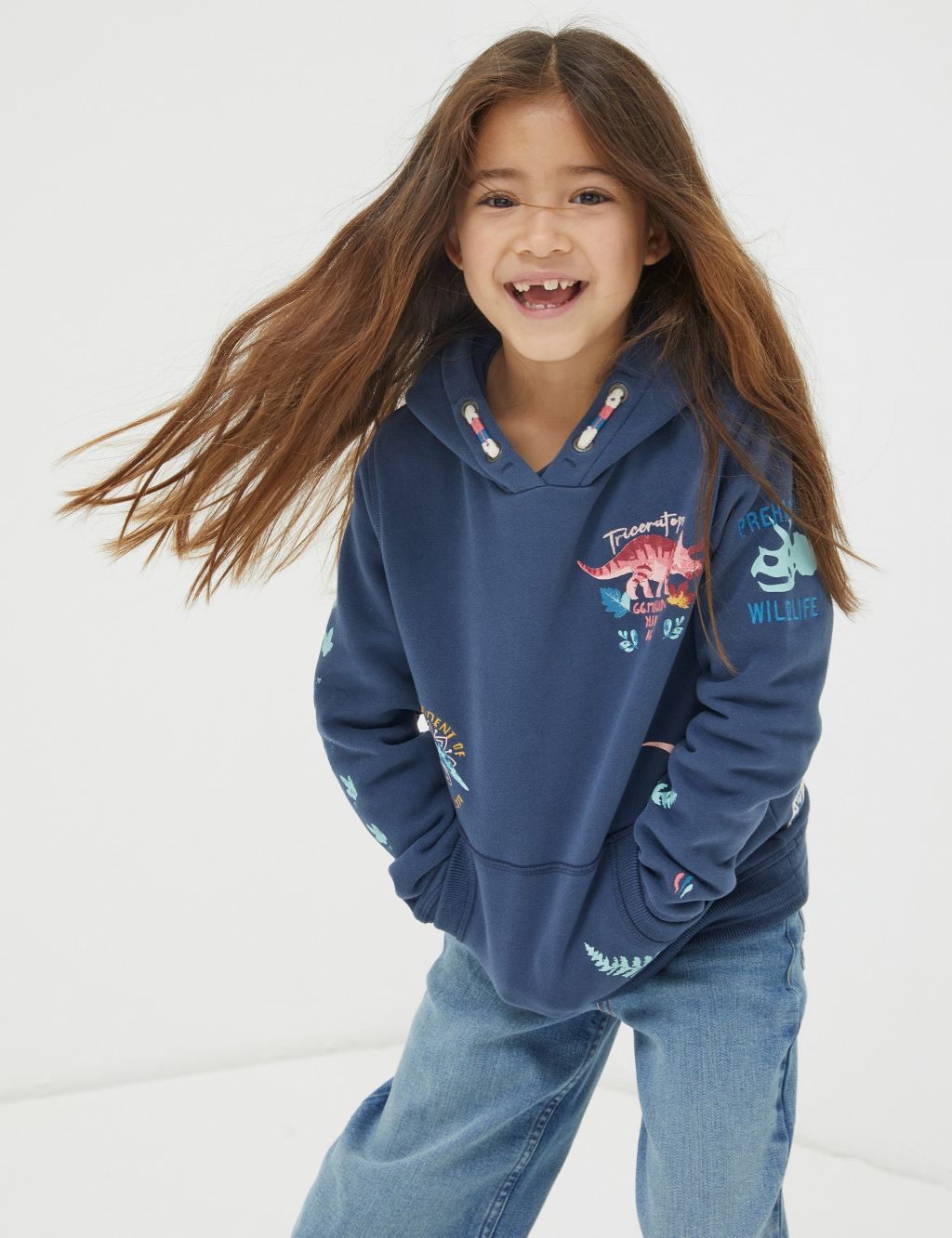 Cotton Rich Embroidered Dinosaur Hoodie (3-13 Yrs) image 1