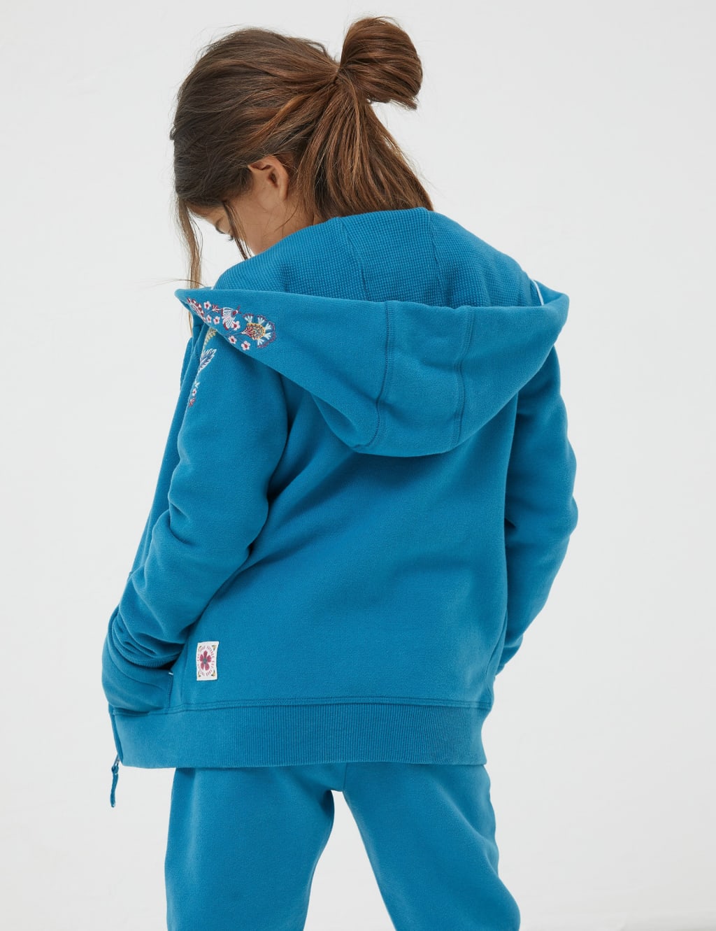 Cotton Rich Flower Embroidered Zip Hoodie (3-13 Yrs) image 3