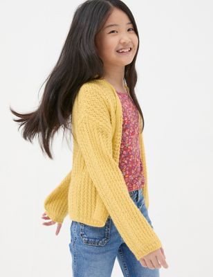 Fatface Girls Textured V-Neck Cardigan (3-13 Yrs) - 3-4 Y - Yellow, Yellow