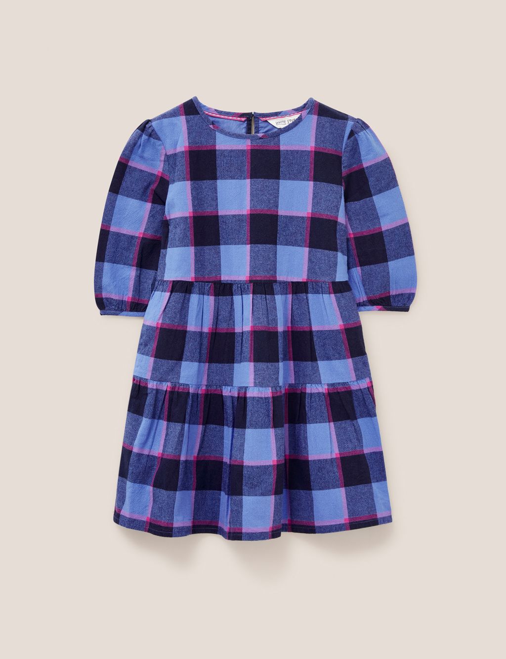 Pure Cotton Checked Tiered Dress (3-10 Yrs)