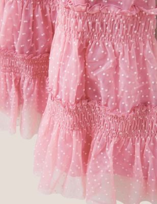 White Stuff Girls Tulle Tiered Spotted Party Dress (3-10 Yrs) - 3-4Y - Pink, Pink