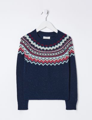 Fatface Girls Cotton Rich Knitted Fair Isle Jumper (3-13 Yrs) - 8-9 Y - Navy Mix, Navy Mix