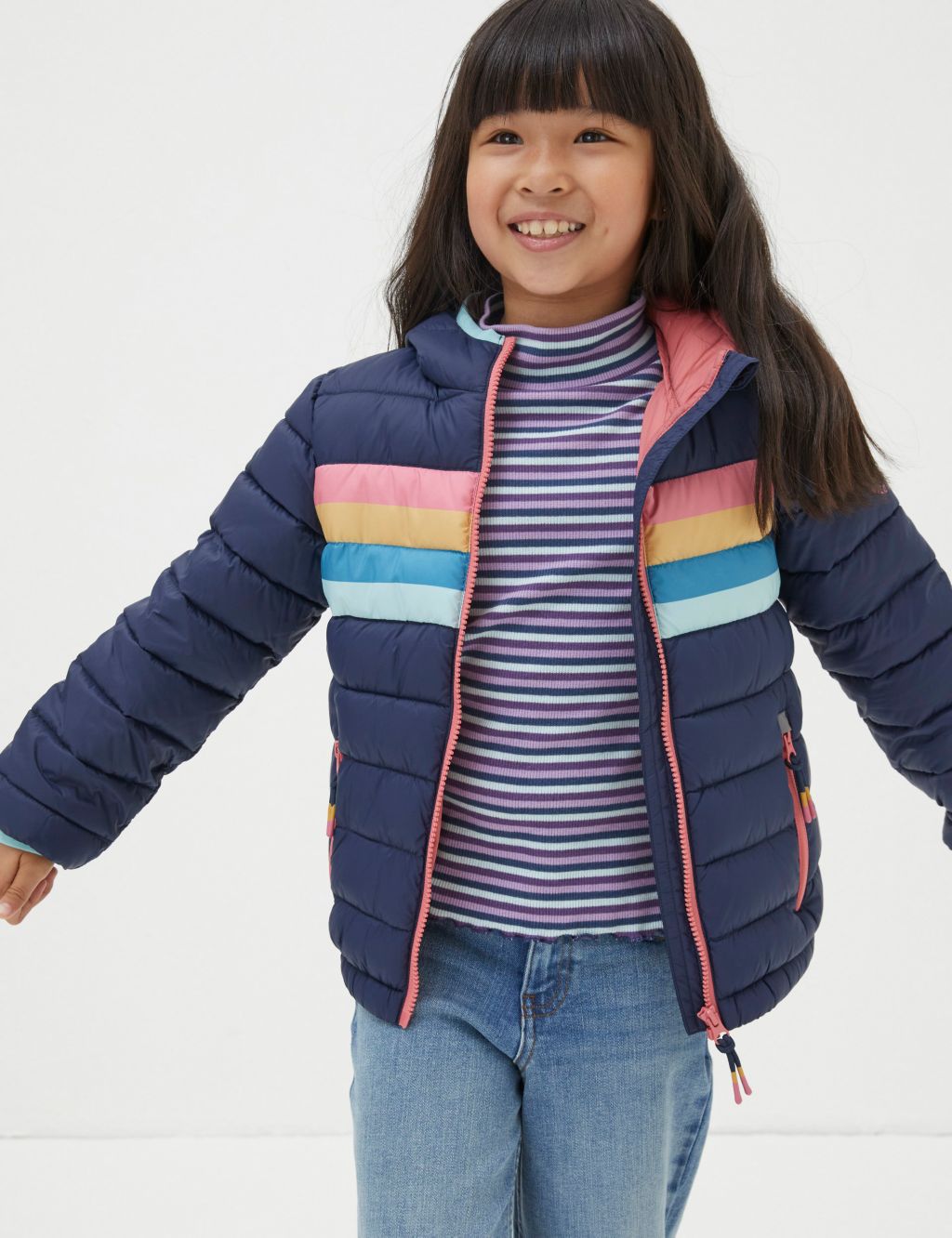 Striped Hooded Padded Jacket (3-13 Yrs)