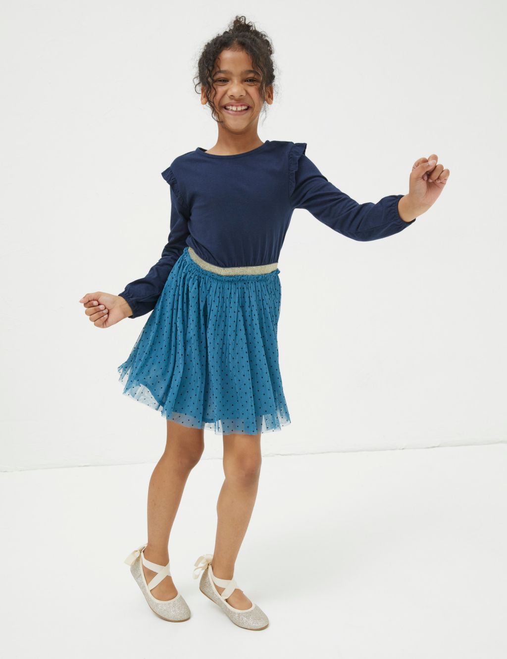 Cotton Rich Spotted Tulle Party Dress  (3-13 Yrs)