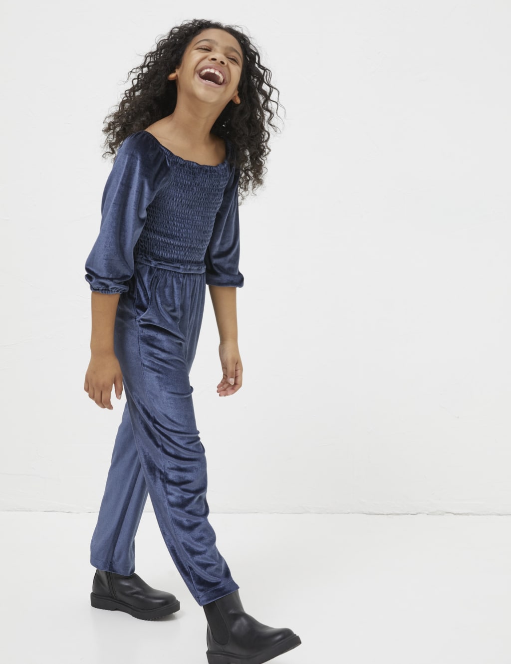 Velvet Shirred Jumpsuit  (3-13 Yrs) image 1