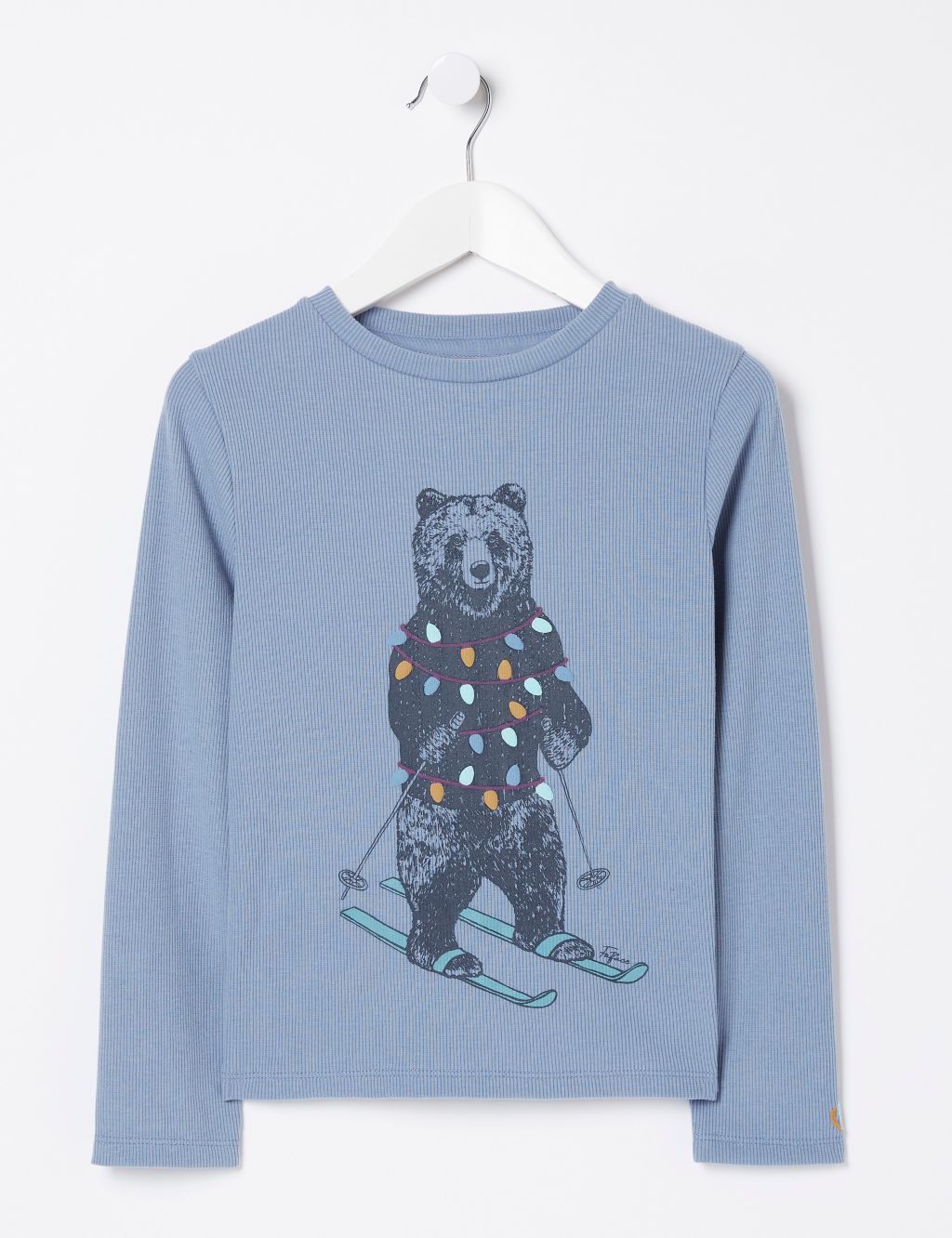 Cotton Blend Skiing Bear Ribbed T-Shirt (3-13 Yrs) image 2