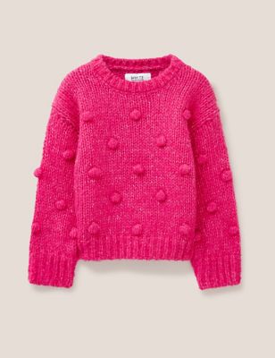 White Stuff Girls Wool Rich Knitted Pom Pom Jumper - 3-4Y - Pink, Pink
