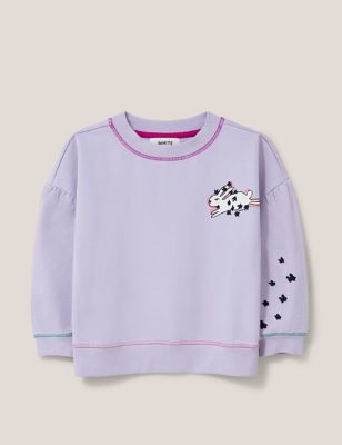 White Stuff Girls Pure Cotton Rabbit Print Sweatshirt (3-10 Yrs) - 9-10Y - Purple, Purple
