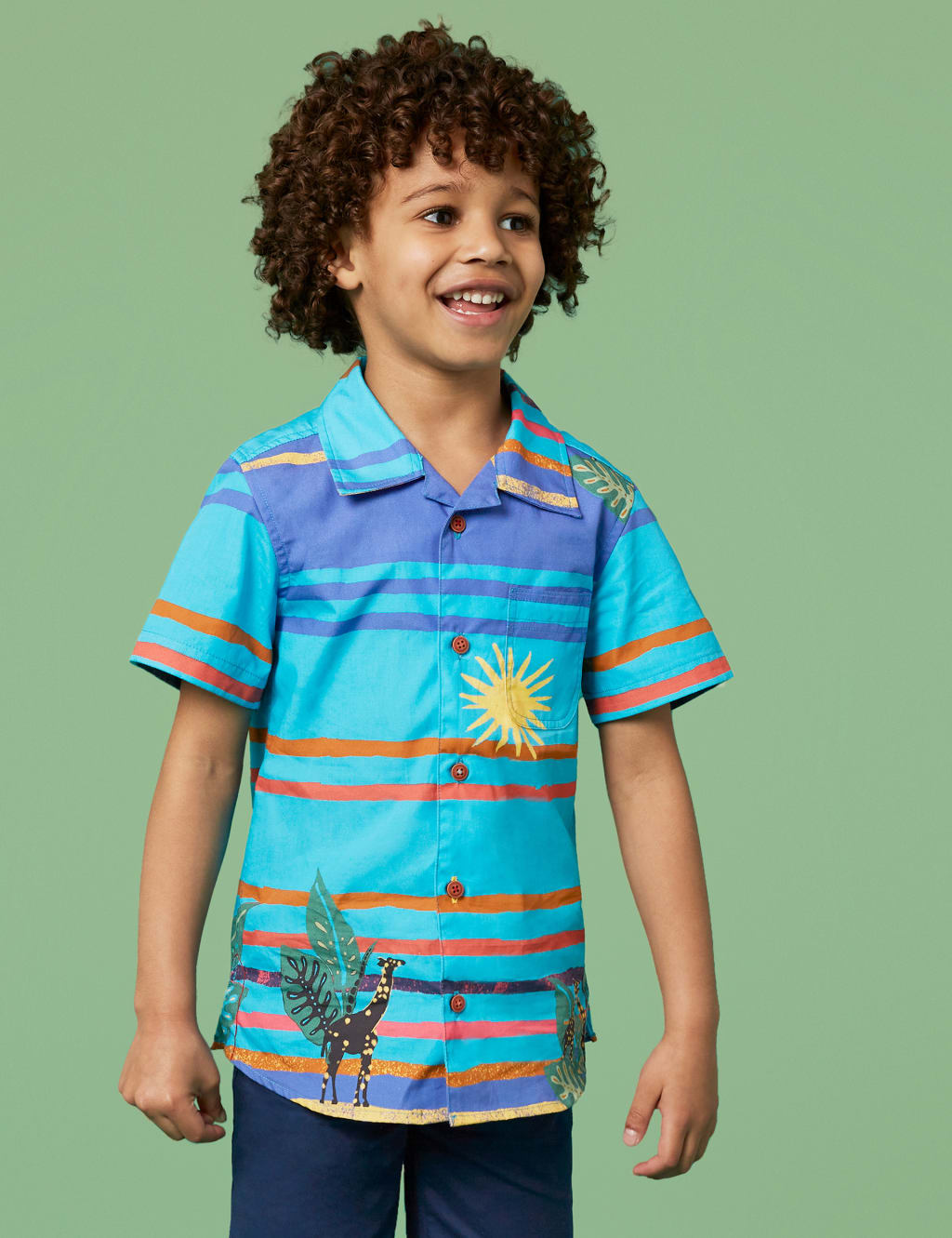 Pure Cotton Striped Giraffe Print Shirt (3-10 Yrs) image 2
