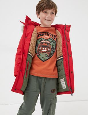 Fatface Boys Hooded Raincoat (3-13 Yrs) - 3-4 Y - Red, Red,Navy