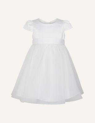 Monsoon Girl's Satin Tulle Occasion Dress (0-3 Yrs) - 18-24 - Natural, Natural