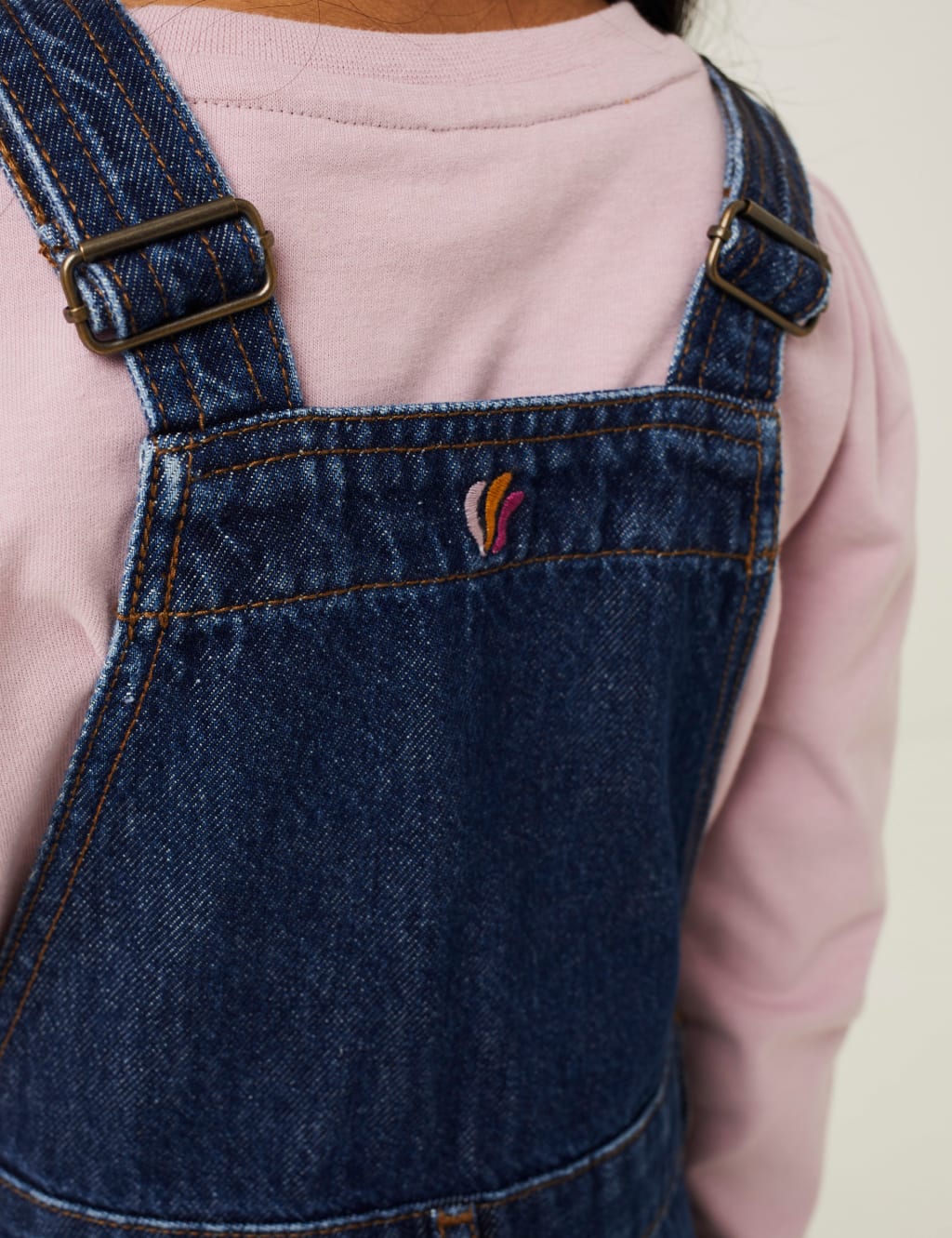 Denim Rainbow Embroidered Pinafore (3 - 13 Yrs) image 3