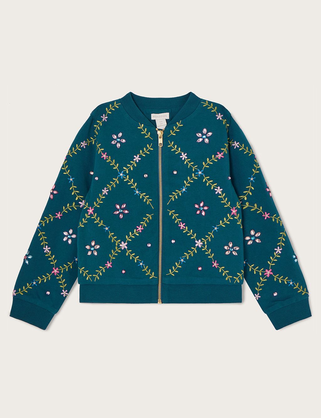 Pure Cotton Embroidered Embellished Bomber (3-15 Yrs) image 1