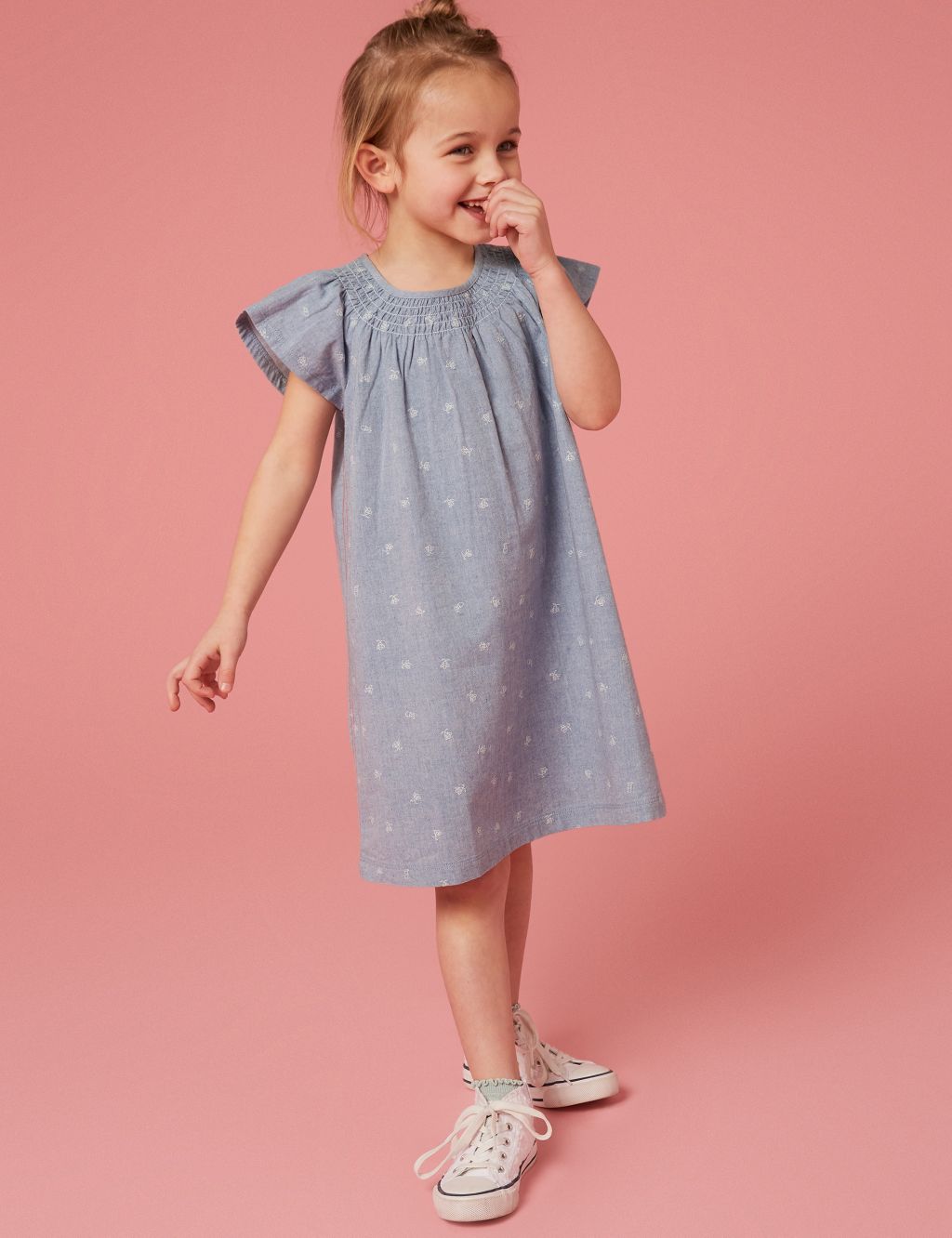 Pure Cotton Embroidered Bee Dress (3-10 Yrs) image 1