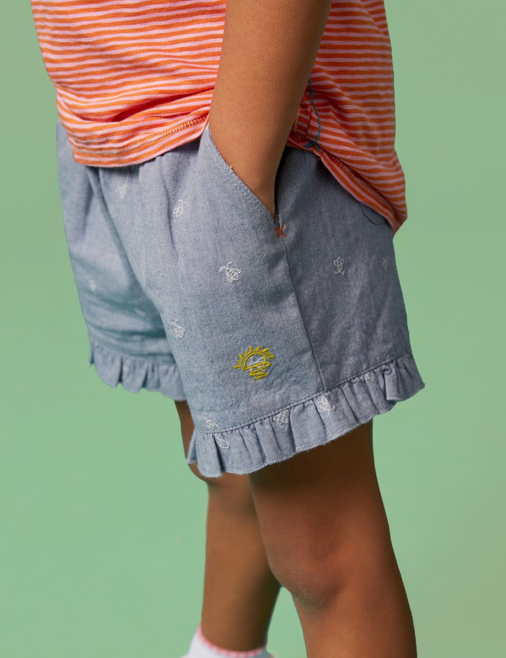 Pure Cotton Bee Embroidery Shorts (3-10 Yrs) image 2