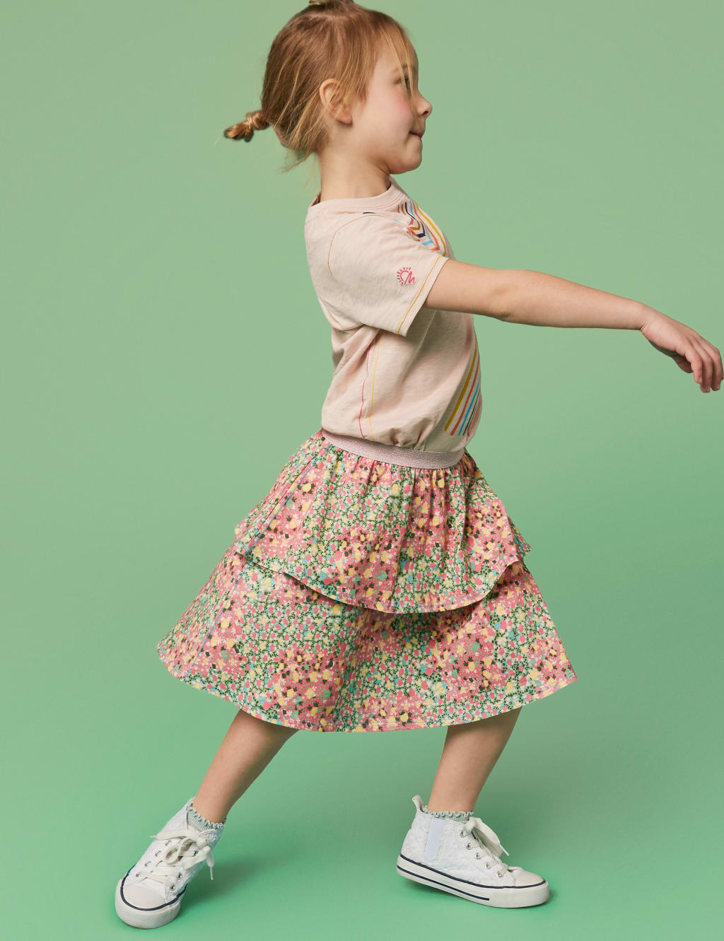 Midi Pure Cotton Floral Skirt (3-10 Yrs) image 4