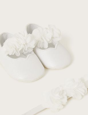 Monsoon Girl's Booties and Headband Corsage Set (0-18 Mths) - 6-12M - Ivory, Ivory