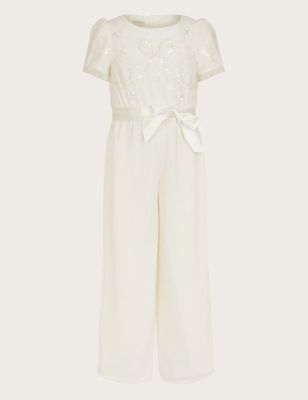 Monsoon Girl's Sequin Occasion Jumpsuit (3-15 Yrs) - 5-6 Y - Ivory, Ivory