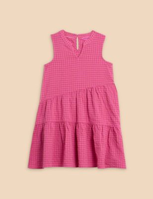 White Stuff Girl's Cotton Rich Gingham Dress (3-10 Years) - 3-4 Y - Pink, Pink