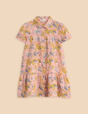 White Stuff Girl's Linen Printed Dress (3-10 Years) - 3-4 Y - Pink Mix, Pink Mix
