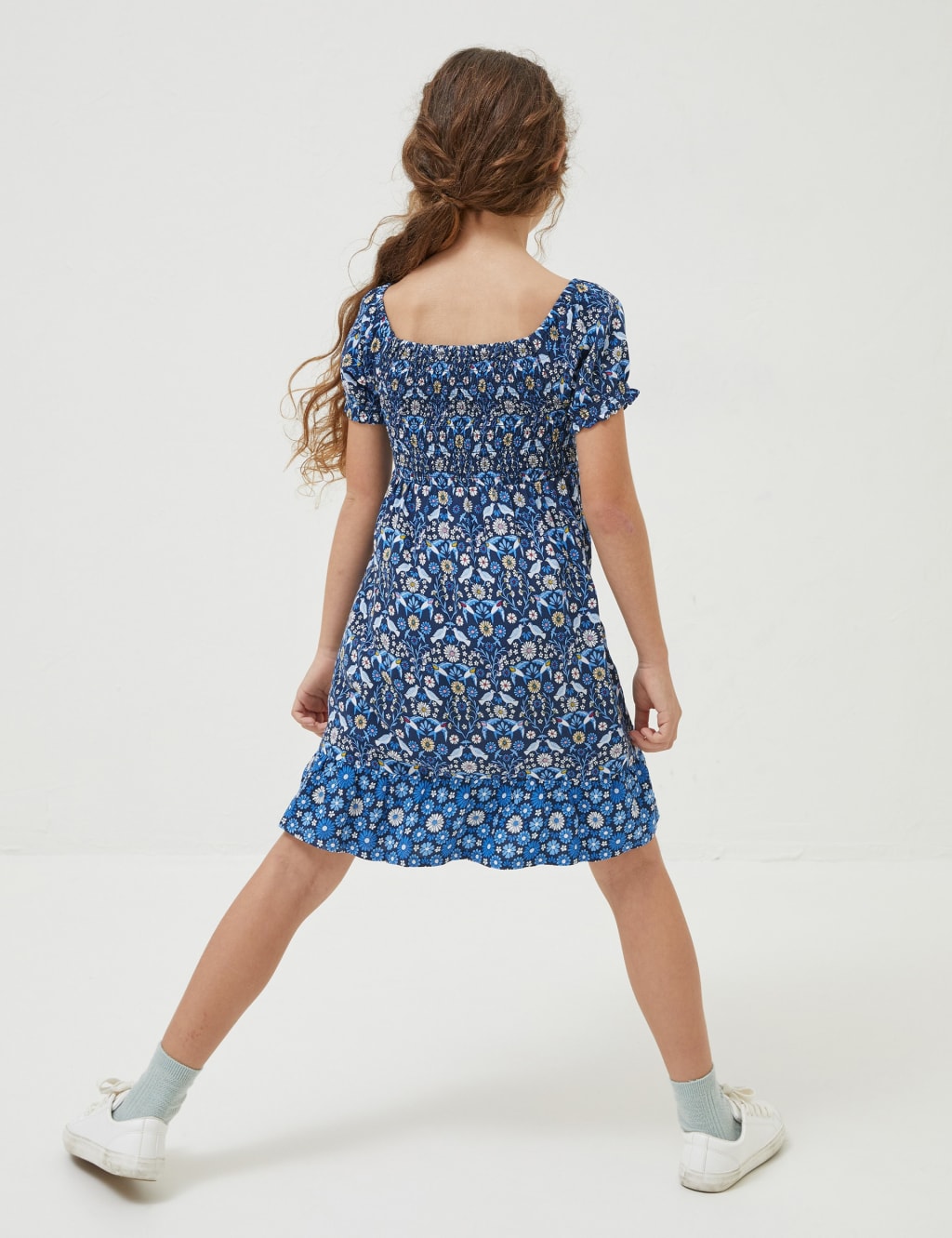 Bird Print Shirred Dress (3-13 Yrs) image 2
