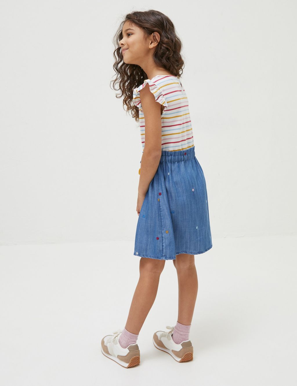 Cotton Blend Striped Embroidered Dress (3-13 Yrs) image 3