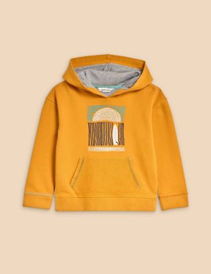 White Stuff Boys Pure Cotton Embroidered Graphic Hoodie (3-10 Years) - 5-6 Y - Yellow, Yellow