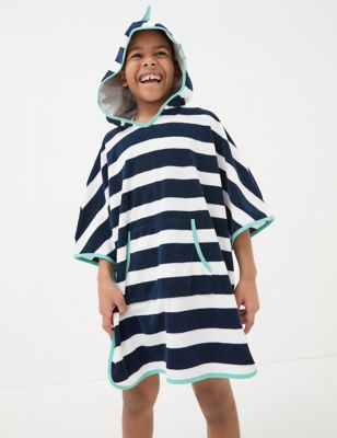 Fatface Boy's Pure Cotton Striped Hooded Poncho - M - Navy Mix, Navy Mix
