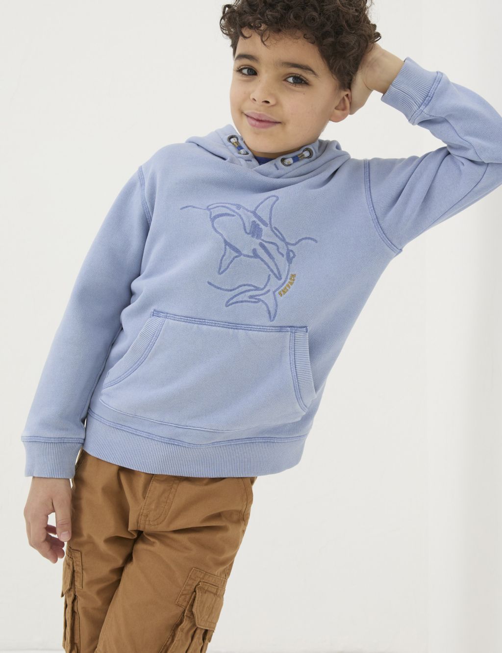 Pure Cotton Embroidered Shark Hoodie (3-13 Yrs)