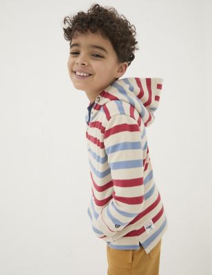 Fatface Boy's Pure Cotton Striped Hoodie (3-13 Yrs) - 4-5 Y - Natural Mix, Natural Mix