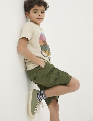 Fatface Boy's Pure Cotton Cargo Shorts (3-13 Yrs) - 4-5 Y - Green, Green,Red,Tan,Blue