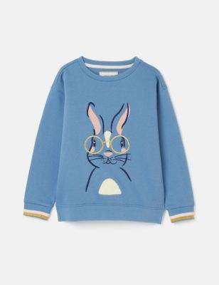Joules Girl's Cotton Rich Hare Graphic Sweatshirt (2-8 Years) - 7y - Blue Mix, Blue Mix
