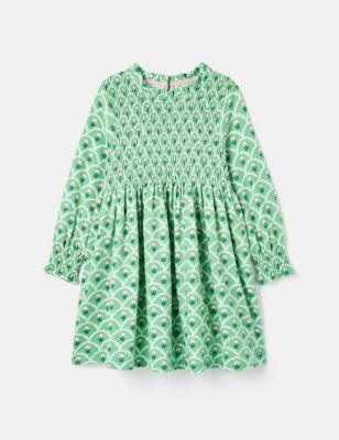 Joules Girl's Pure Cotton Shirred Dress (2-10 Yrs) - 7y - Green, Green