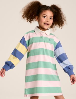 Joules Girls Pure Cotton Striped Polo Shirt Dress (2-12 Yrs) - 3y - Multi, Multi