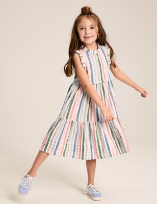 Joules Girls Pure Cotton Striped Tiered Dress (2-12 Yrs) - 7y - Multi, Multi