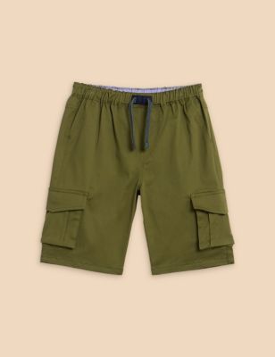 White Stuff Boy's Cotton Rich Cargo Shorts (3-10 Yrs) - 5-6 Y - Green, Green,Brown
