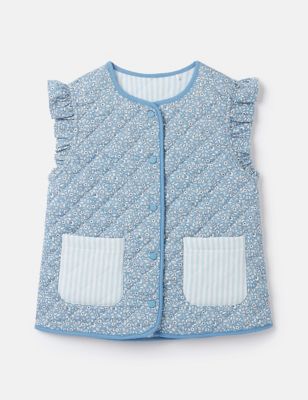 Joules Girls Pure Cotton Striped Floral Gilet (2-12 Yrs) - 2y - Blue Mix, Blue Mix