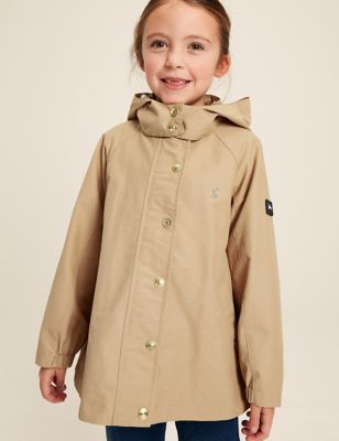 Joules Girls Cotton Rich Hooded Coat (2-12 Yrs) - 7y - Stone, Stone,Navy
