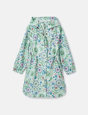 Joules Girls Floral Hooded Packaway Raincoat (2-12 Yrs) - 5y - Green Mix, Green Mix