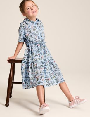 Joules Girl's Pure Cotton Floral Dress (4-12 Yrs) - 4y - Blue Mix, Blue Mix