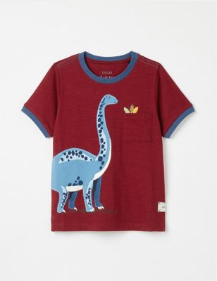 Joules Boy's Pure Cotton Dinosaur Applique T-Shirt (2-8 Yrs) - 7y - Red Mix, Red Mix