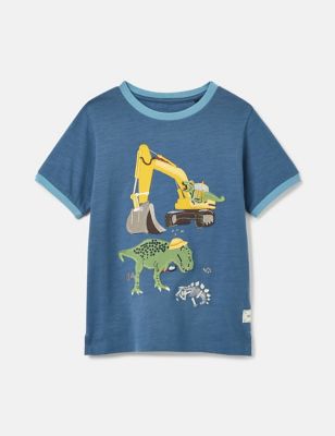 Joules Boy's Pure Cotton Applique Dinosaur T-Shirt (2-8 Yrs) - 2y - Blue Mix, Blue Mix,Green Mix