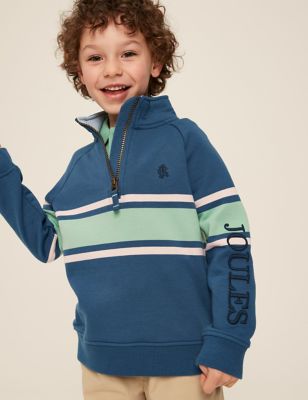 Joules Boys Cotton Rich Striped Half Zip Sweatshirt (2-12 Yrs) - 3y - Blue, Blue