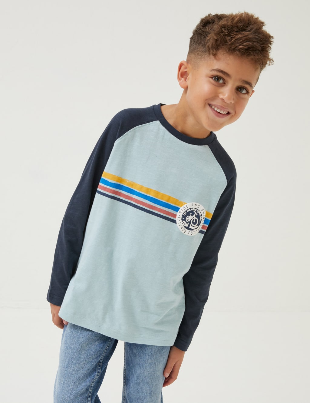 Pure Cotton Striped Bike Print T-Shirt (3-13 Yrs) image 1