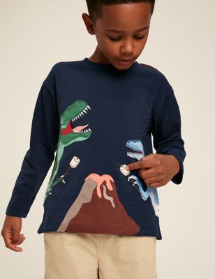 Joules Boys Pure Cotton Dinosaur Top (2-8 Yrs) - 3y - Navy Mix, Navy Mix
