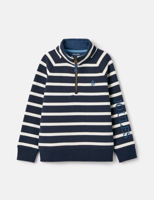 Joules Boys Cotton Rich Striped Half Zip Sweatshirt (2-12 Yrs) - 11y - Navy Mix, Navy Mix