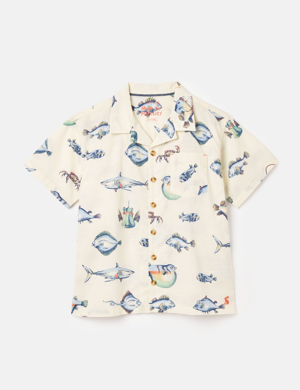 Pure Cotton Fish Print Revere Collar Shirt (2-10 Yrs)