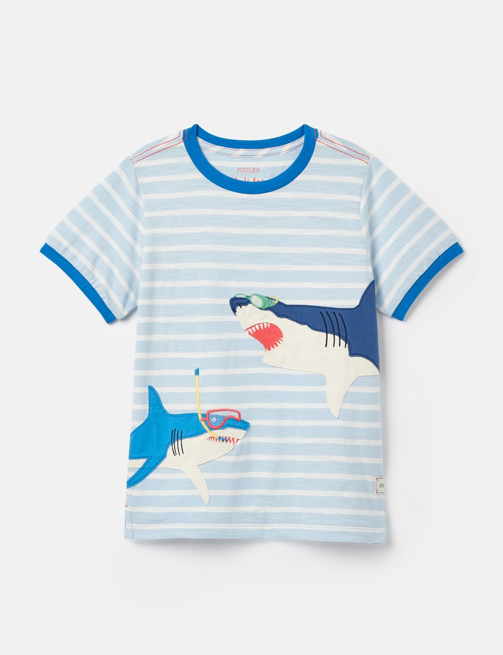 Pure Cotton Striped Shark Print T-Shirt (2-12 Yrs)