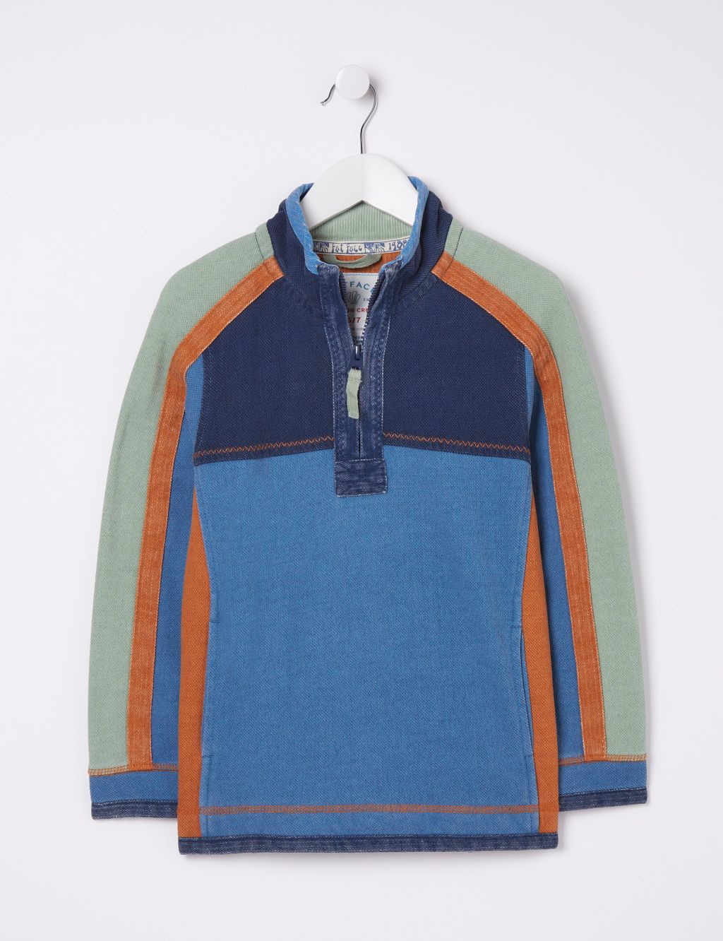 Pure Cotton Colour Block Half Zip Sweatshirt (3-13 Yrs)