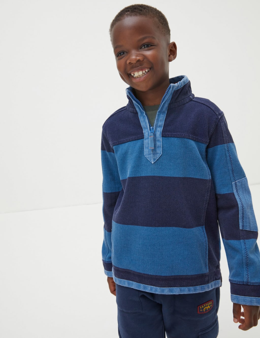 Pure Cotton Striped Half Zip Sweatshirt (3-13 Yrs) image 1